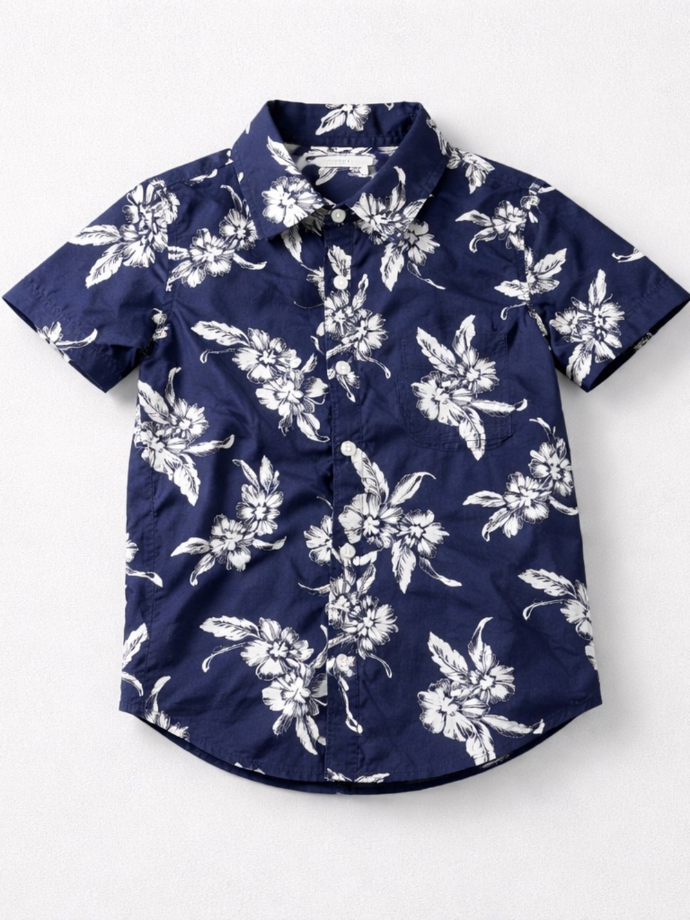 Stitch & Stone Navy and white Hawaiian print button up shirt size 3T